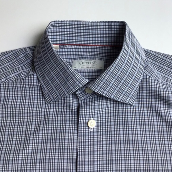 ETON  contemporary grey & blue checkered cotton shirt Sz 15.5 /39 made in Europe - Picture 2 of 9